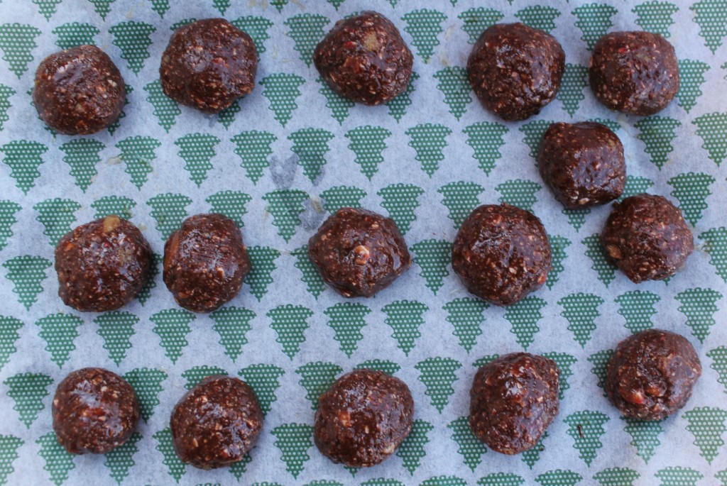 Roll the cookie mixture into balls to look like this before they are covered in dark chocolate
