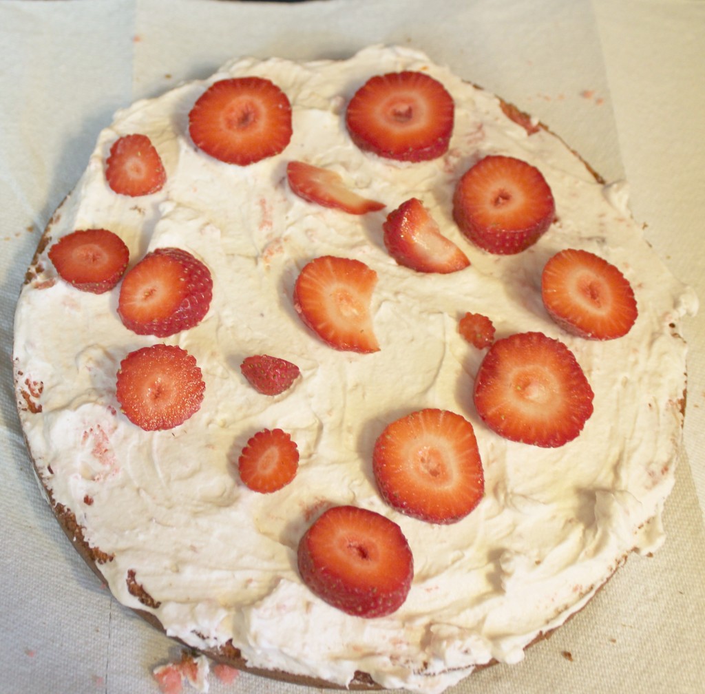 cake layer with strawberries