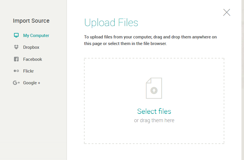 MiMedia offers one-click import from Facebook, Dropbox, Google+, Picasa, Flickr, and more. 